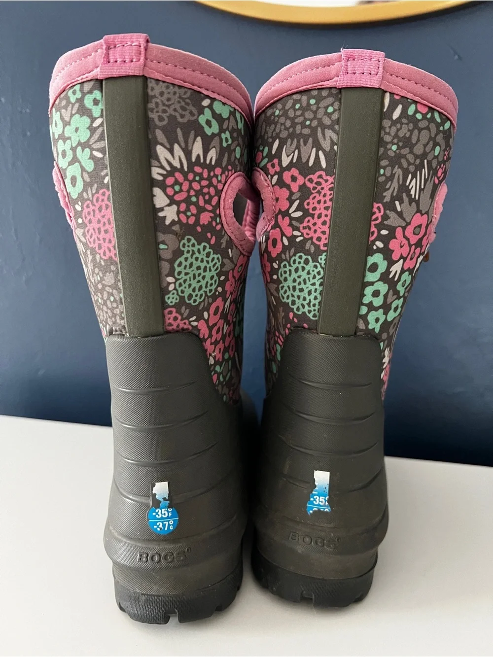Bogs Kids Floral Waterproof Boots - Gray with Pink & Mint Accents